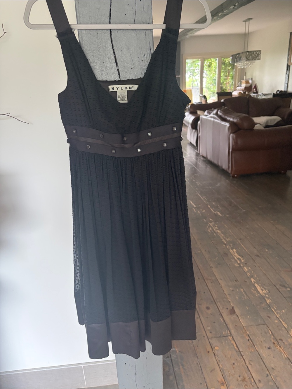 Black Sleeveless Textured Midi Dress by nylon 100%SILK